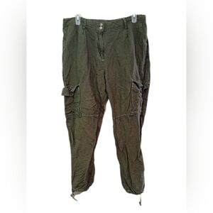 Olive Cargo Pants with Drawstring Hem